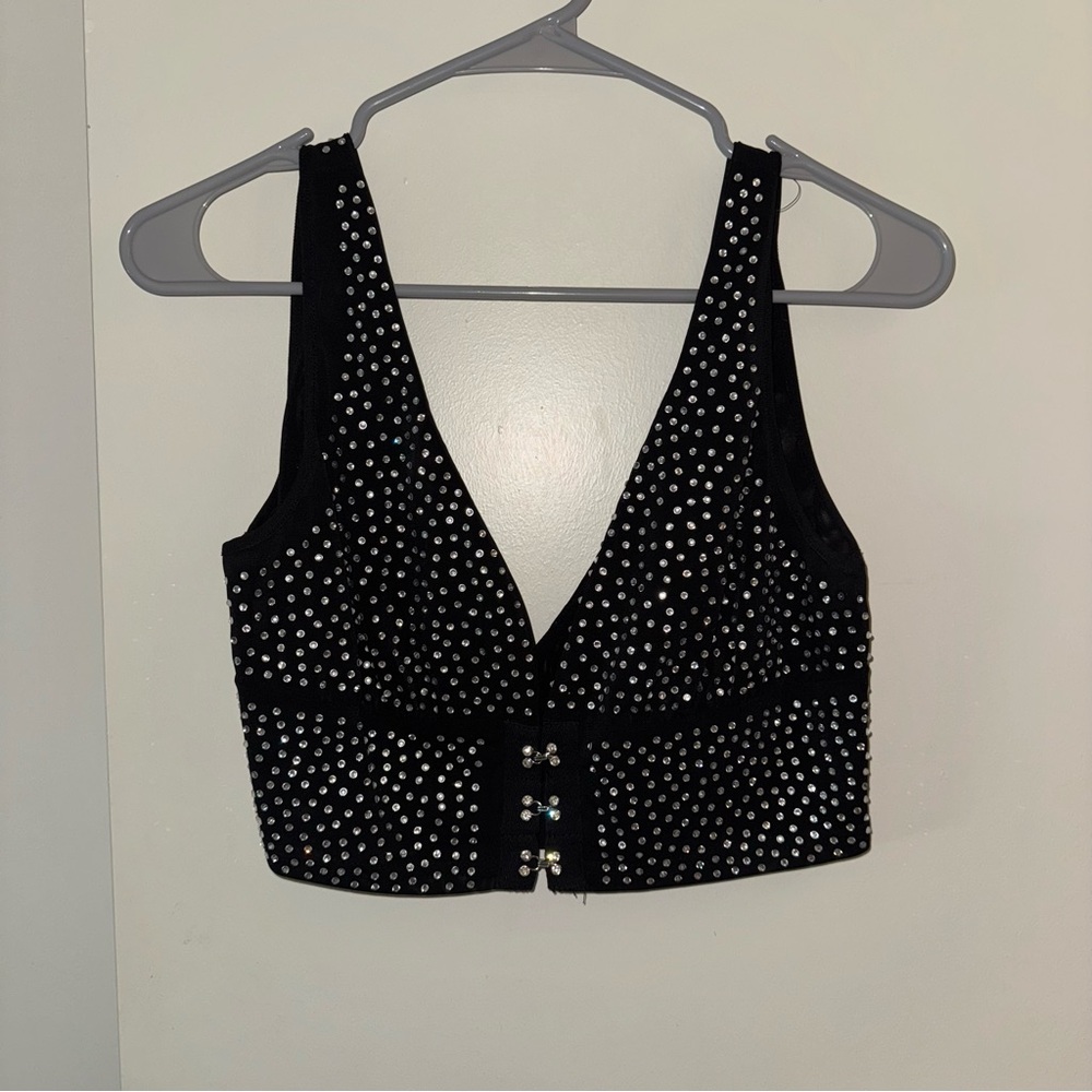 AKIRA Black and Silver Studded Crop Top